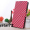 Livrare gratuita! Husa stand wallet (carte, portofel) polka dots (roz cu buline albe) pentru SAMSUNG GALAXY S2 I9100 + folie ecran + laveta + stylus