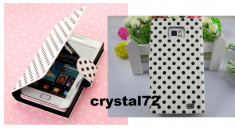 Livrare gratuita! Husa stand wallet (carte, portofel) polka dots (alba cu buline negre) pentru SAMSUNG GALAXY S2 Plus I9105 + folie + laveta + stylus foto