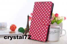 Livrare gratuita! Husa stand wallet (carte, portofel) polka dots (roz cu buline albe) pentru SAMSUNG GALAXY S2 Plus I9105 + laveta sters + stylus foto