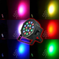 Proiector Scaner joc lumini DMX 7 canale Flat Par Light RGB 18 LED ventilaor Video Demo foto
