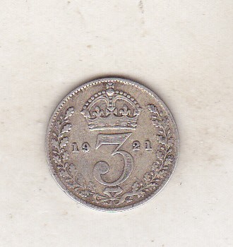 bnk mnd Anglia Marea Britanie 3 pence 1921 argint