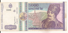 LL bancnota Romania 5.000 lei 1992 XF foto