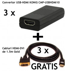 Convertor USB-HDMI KONIG CMP-USBHDMI10 (3buc) + Bonus ! foto