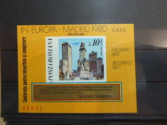 ROMANIA 1980 CSCE Madrid colita nedantelata neuzata MNH foto