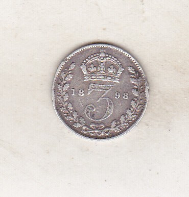 bnk mnd Anglia Marea Britanie 3 pence 1898 argint foto
