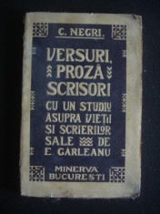 C. NEGRI - VERSURI, PROZA, SCRISORI CU UN STUDIU ASUPRA VIETII SI SCRIERILOR SALE DE E. GARLEANU {1909} foto