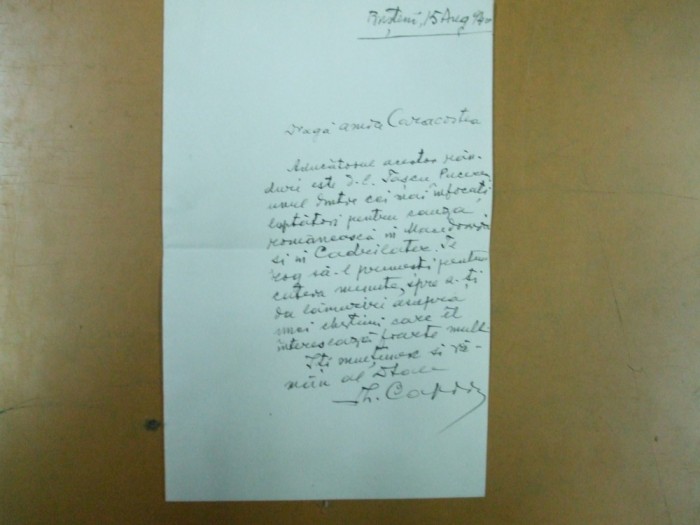 Scrisoare Manuscris Theodor Capidan Secretar De Stat In Ministerul