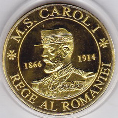 Medalie bronz suflat cu aur,Regalitate,regele Carol I si regina Elisabeta foto