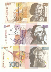 SLOVENIA - LOT 3 BANCNOTE / 1993. XF/ UNC. foto