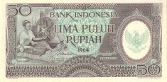INDONEZIA 50 RUPIAH 1964; P-96 / UNC - NECIRCULATA foto