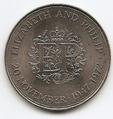 Marea Britanie 25 New Pence 1972 Royal Silver Wedding Anniversary KM-917 foto