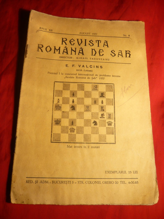 Revista Romana de SAH 1937 nr.8 ,Director M.Sadoveanu