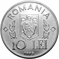 ROMANIA, 10 LEI 1995, necirculata; comemorativa_50 de ani de la infiintarea FAO_( fiat panis = sa fie paine) foto