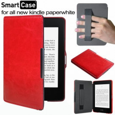 Husa / Coperta Rosu, prindere mana / KINDLE PAPERWHITE / SLIM / PIELE PREMIUM / functie wake and sleep - Cadou - 3000 de carti foto