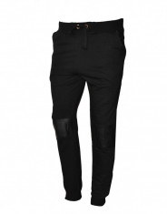 Pantaloni tip Zara Man - conici de bumbac, de trening cu petice piele eco la genunchi, masuri: L, XL (slim) foto