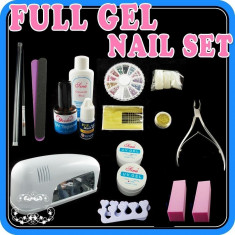 Kit / Set pentru constructie unghii false cu Gel uv + Lampa uv 9W (contine: geluri uv, carusel, tips, cleste cuticule) foto