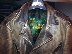 geaca piele, vintage, old school, rock, punk, cenusiu patinat, L, AFFLICTION Ugly Boy, ca noua foto