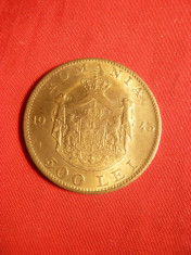 Moneda 500 Lei 1945 Mihai I ,bronz ,cal.apr.NC ,luciu batere foto