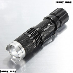 Lanterna UltraFire Mini cu Zoom si Led CREE T6 + Acumulator 18650 cu Protectie BRC (Pachet Complet+CADOU) foto