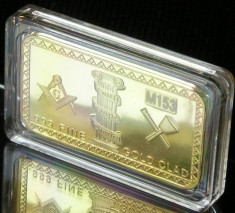 Lingou Masonic - Freemason Masonice - Masonerie Universala Bullion Bar - Placat cu aur Echer compas - CADOU Initiere foto