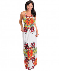 Rochie Maxi, Glamour, Crem, Imprimeu Floral foto