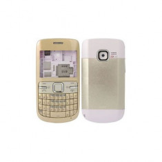 Carcasa rama fata cu geam tastatura taste mijloc corp miez capac spate capac baterie capac acumulator Nokia C3 C3-00 aurie crem gold NOUA NOU foto