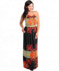 Rochie Maxi, Glamour, Neagra, Imprimeu Floral foto