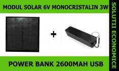 Kit Solar ultraportabil! Modul Solar 6V + Acumulator universal 2600mah (pt Iphone, HTC, Samsung, Nokia, iluminare, mini-ventilator etc). Garantie! foto