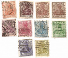 1905 GERMANIA filigran gratar 10 timbre circulate Sc. #82 - 91 = 13 $ foto