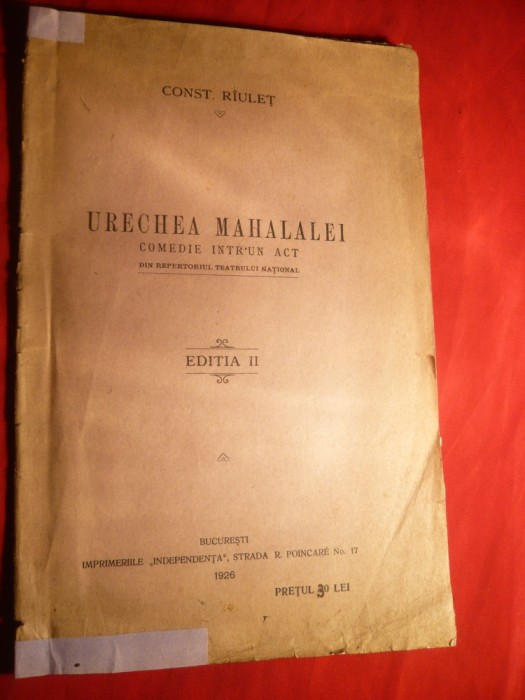 Const.Riulet - Urechea Mahalalei - Comedie 1 act - Ed. 1926