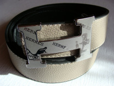 Curea Hermes H gri - negru cu catarama argintiu - gri mat - lucios model 6 foto