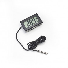 Termometru digital cu fir, de culoare negru pentru auto, acvariu, incubator, frigider si altele, termometru cu sonda foto