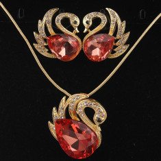 New! Set de bijuterii placat Aur 18k, Cristale Austria : cercei, lantisor foto