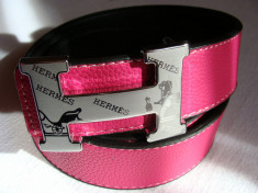 Curea Hermes H roz inchis - negru cu catarama argintiu - gri mat - lucios model 6 foto