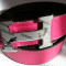 Curea Hermes H roz inchis - negru cu catarama argintiu - gri mat - lucios model 6