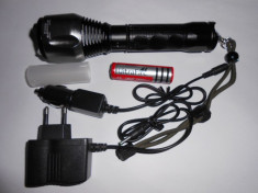 Lanterna POLICE cu led CREE Q5. Culoare Verde. Zoom. Acumulator LiIon 18650 foto