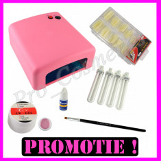 Set / Kit manichiura lampa unghii 36 w timer 2 minute gel uv Cover / Camuflaj lipici adeziv unghii false 100 tipsuri PROMOTIE ! foto