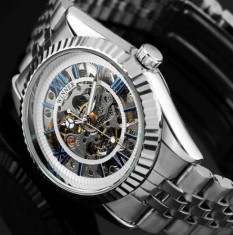 CEAS FULL AUTOMATIC WINNER STEAMPUNK SKELETON DIPLOMAT SILVER EDITION-COLECTIE 2014-MADE IN JAPAN-BRATARA METALICA-POZE REALE-GARANTIE-LIVRARE GRATUIT foto