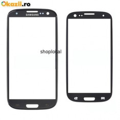 Geam STICLA (nu plastic) Samsung Galaxy S3 i9300 ORIGINAL - NEGRU (BLACK) + DUBLU ADEZIV SI SOLUTIE LOCA GLUE 3ml foto