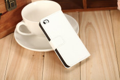 Husa / toc protectie piele fina iPhone 4 / 4s lux, tip flip cover portofel, alba foto