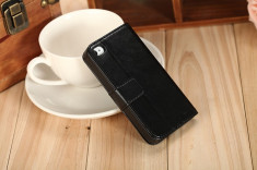 Husa / toc piele fina iPhone 4 / 4s lux, tip flip cover portofel, negru foto