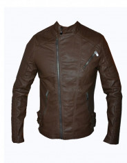 Geaca tip Zara Man Piele ecologica - Moto - cu fermoar pe o parte - cambrata - neagra si maro - L, XL, XXL foto