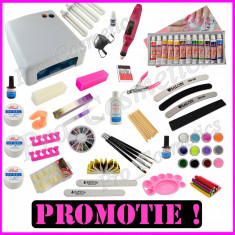 Kit gel lampa uv pila electrica freza unghii sclipici pensule unghii nailart foto