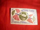Serie Centenar UPU 60cfa supratip.pe 1,2fr.1974 Reunion teritoriu francez ,1val.