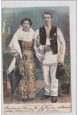 B76864 Romania Salutari din Romania Cuplu 1900 foto