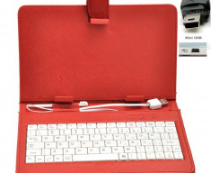 Husa tableta cu tastatura cu mufa MINI USB reglabila de 7 inch ROSU - COD 05 - foto