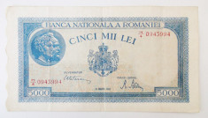 ROMANIA 5000 5.000 LEI 20 03 1945 seria 0943994 filigran orizontal, FRUMOASA ** foto