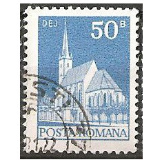 TIMBRE 103b, ROMANIA, 1973, BISERICA REFORMATA DEJ, 50 BANI, STAMPILAT, FARA GUMA; TEMA : ARTA, BISERICA, MONUMENT, ARHITECTURA , CONSTRUCTIE