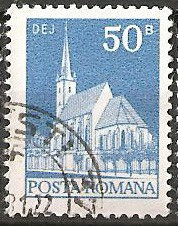 TIMBRE 103b, ROMANIA, 1973, BISERICA REFORMATA DEJ, 50 BANI, STAMPILAT, FARA GUMA; TEMA : ARTA, BISERICA, MONUMENT, ARHITECTURA , CONSTRUCTIE