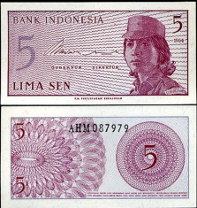 INDONEZIA- 5 SEN 1964- UNC!! foto